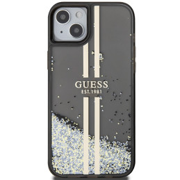 Guess Liquid Glitter Gold Stripes dėklas, skirtas iPhone 15 / 14 / 13 - juodas