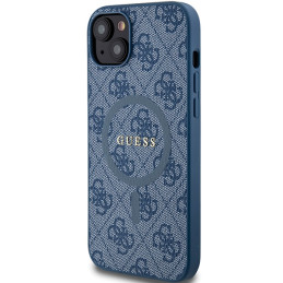 Guess 4G Collection odinis metalinis logotipas MagSafe dėklas, skirtas iPhone 15 Plus / 14 Plus - mėlynas