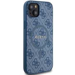 Guess 4G Collection odinis metalinis logotipas MagSafe dėklas, skirtas iPhone 15 Plus / 14 Plus - mėlynas