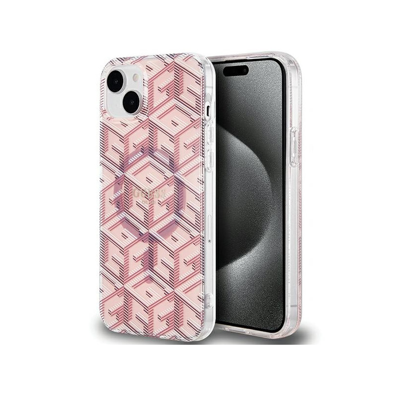 Guess IML GCube MagSafe dėklas iPhone 15 Plus / 14 Plus - rožinis