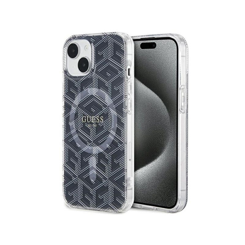 Guess IML GCube MagSafe dėklas, skirtas iPhone 15 / 14 / 13 - juodas