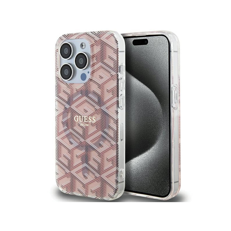 Guess IML GCube MagSafe dėklas iPhone 15 Pro Max - rožinis