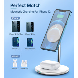 Choetech T581-F MagSafe / Qi 2in1 belaidis įkroviklis + USB-C laidas - baltas