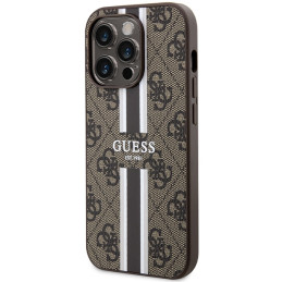 Guess 4G Printed Stripes MagSafe dėklas iPhone 15 Pro - rudas