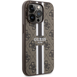 Guess 4G Printed Stripes MagSafe dėklas iPhone 15 Pro - rudas