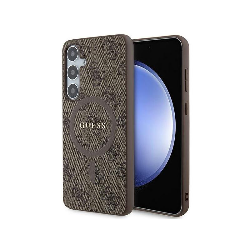 Guess 4G Collection Leather Metal Logo MagSafe dėklas Samsung Galaxy S24+ - rudas