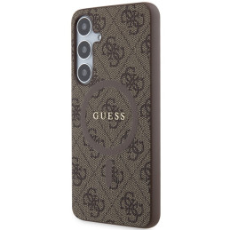 Guess 4G Collection Leather Metal Logo MagSafe dėklas Samsung Galaxy S24+ - rudas