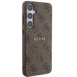 Guess 4G Collection Leather Metal Logo MagSafe dėklas Samsung Galaxy S24+ - rudas