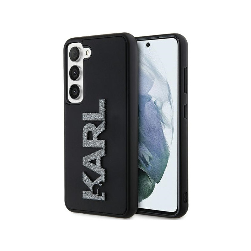 Karl Lagerfeld 3D Rubber Glitter Logo dėklas Samsung Galaxy S23+ - juodas