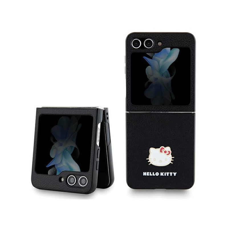 Hello Kitty Metal Logo Kitty Head dėklas, skirtas Samsung Galaxy Z Flip 5 - juodas