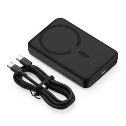 Baseus Magnetic Mini Induction Powerbank 10000mAh 30W - juodas + USB-C - USB-C laidas
