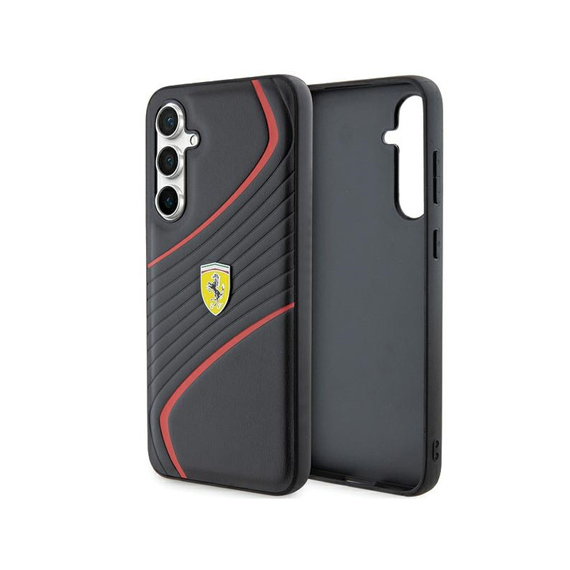Ferrari Twist Metal Logo dėklas, skirtas Samsung Galaxy S23 FE - juodas