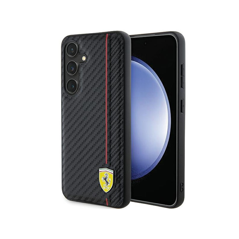 Ferrari Carbon Printed Line dėklas, skirtas Samsung Galaxy S24+ - juodas