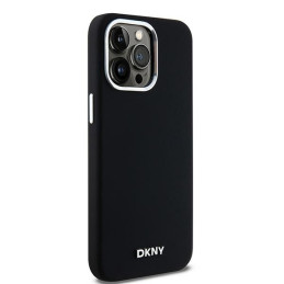 DKNY skysto silikono mažas metalinis logotipas MagSafe dėklas, skirtas iPhone 14 Pro Max - juodas