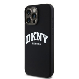 DKNY Liquid Silicone White Printed Logo MagSafe dėklas iPhone 14 Pro Max - juodas