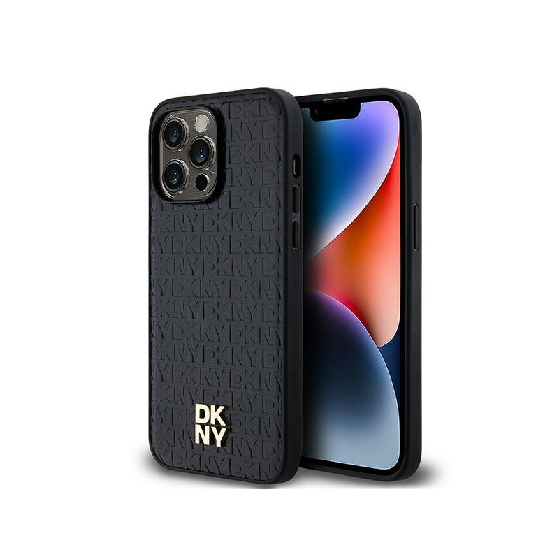 DKNY odinis monogramos raštas metalinis logotipas MagSafe dėklas, skirtas iPhone 14 Pro Max – juodas