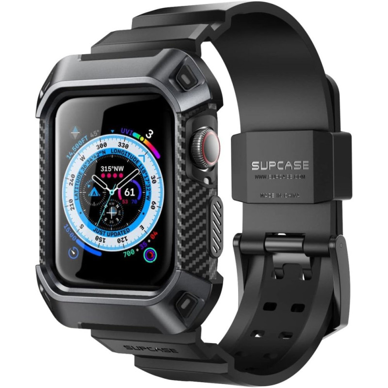 Supcase Unicorn Beetle Pro dėklas su dirželiu, skirtas Apple Watch 4/ 5/ 6/ 7/ 8/ SE (44/ 45 mm) – juodas