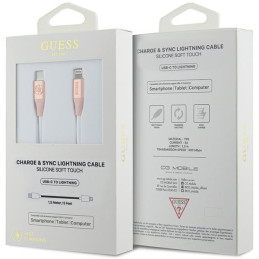 Guess Ebossed Logo USB-C / žaibo laidas, 1,5 m greitas įkrovimas – rožinė