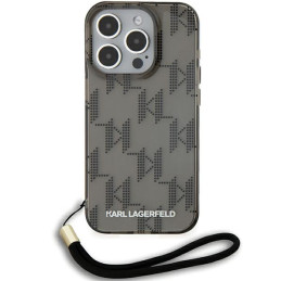 Karl Lagerfeld IML Mono KL Pattern & Cord dėklas, skirtas iPhone 15 Pro - juodas