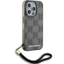 Karl Lagerfeld IML Mono KL Pattern & Cord dėklas, skirtas iPhone 15 Pro - juodas