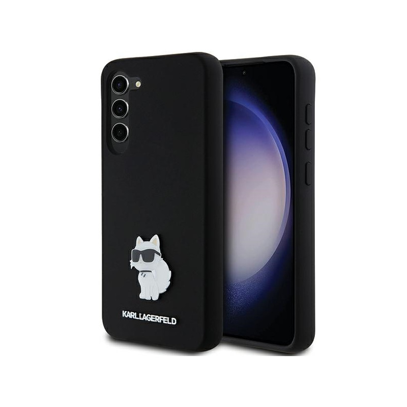 Karl Lagerfeld Silicone Choupette Metal Pin dėklas Samsung Galaxy S24+ - juodas
