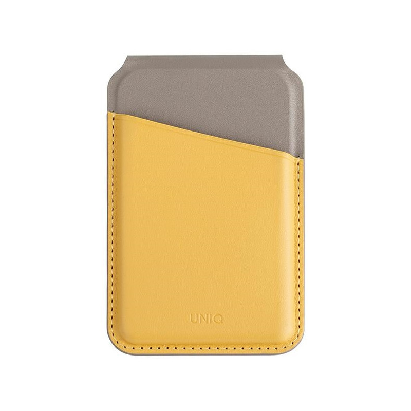 UNIQ Lyden DS magnetinė RFID piniginė su telefono stoveliu - geltonai pilka