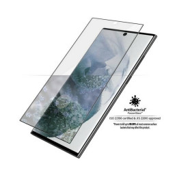 PanzerGlass E2E Microfracture antibakterinis stiklas, skirtas Samsung Galaxy S22 Ultra - su juodu rėmeliu