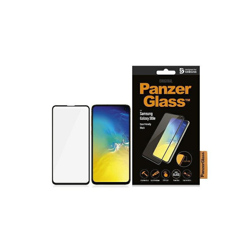 PanzerGlass E2E Super+ grūdintas stiklas, skirtas Samsung Galaxy S10e - su juodu rėmeliu