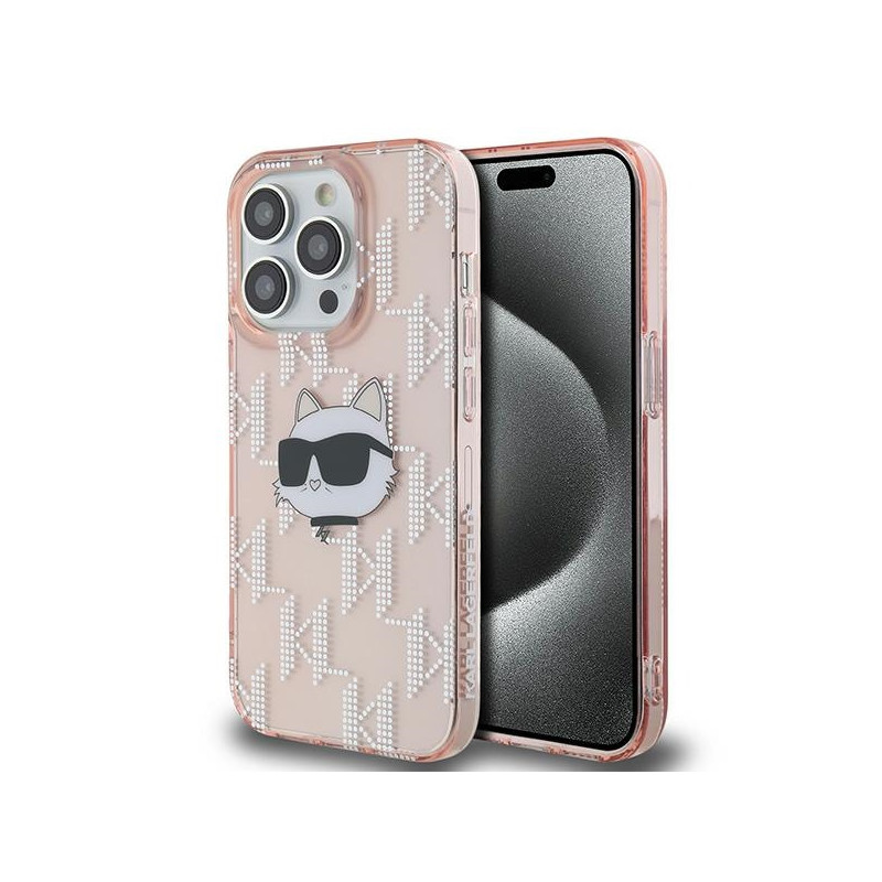 Karl Lagerfeld IML Choupette Head & Monogram dėklas, skirtas iPhone 14 Pro Max - rožinis