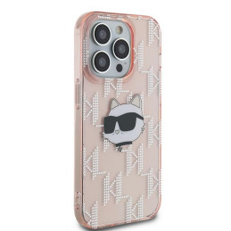 Karl Lagerfeld IML Choupette Head & Monogram dėklas, skirtas iPhone 14 Pro Max - rožinis