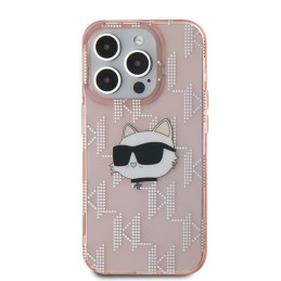 Karl Lagerfeld IML Choupette Head & Monogram dėklas iPhone 15 Pro - rožinis