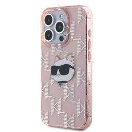 Karl Lagerfeld IML Choupette Head & Monogram dėklas, skirtas iPhone 15 Pro Max - rožinis