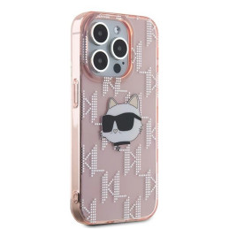 Karl Lagerfeld IML Choupette Head & Monogram dėklas, skirtas iPhone 15 Pro Max - rožinis