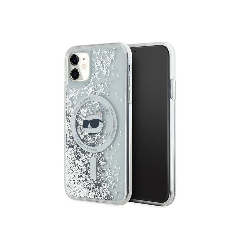 Karl Lagerfeld Liquid Glitter Choupette Head MagSafe dėklas, skirtas iPhone 11 / Xr – skaidrus