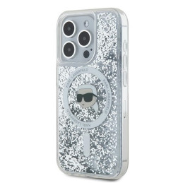 Karl Lagerfeld Liquid Glitter Karl Head MagSafe dėklas iPhone 15 Pro - skaidrus