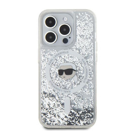 Karl Lagerfeld Liquid Glitter Karl Head MagSafe dėklas iPhone 15 Pro - skaidrus