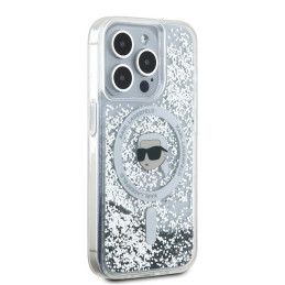 Karl Lagerfeld Liquid Glitter Karl Head MagSafe dėklas iPhone 15 Pro - skaidrus