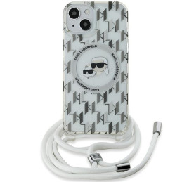 Karl Lagerfeld IML Crossbody Monogram Karl & Choupette Head MagSafe dėklas, skirtas iPhone 15/ 14/ 13 – skaidrus