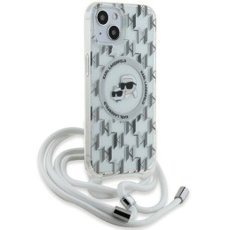 Karl Lagerfeld IML Crossbody Monogram Karl & Choupette Head MagSafe dėklas, skirtas iPhone 15/ 14/ 13 – skaidrus
