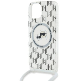 Karl Lagerfeld IML Crossbody Monogram Karl & Choupette Head MagSafe dėklas, skirtas iPhone 15/ 14/ 13 – skaidrus