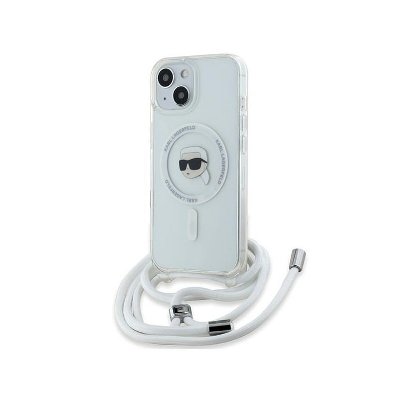 Karl Lagerfeld Crossbody IML Karl Head MagSafe dėklas, skirtas iPhone 15 / 14 / 13 - skaidrus