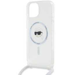 Karl Lagerfeld Crossbody IML Karl Head MagSafe dėklas, skirtas iPhone 15 / 14 / 13 - skaidrus