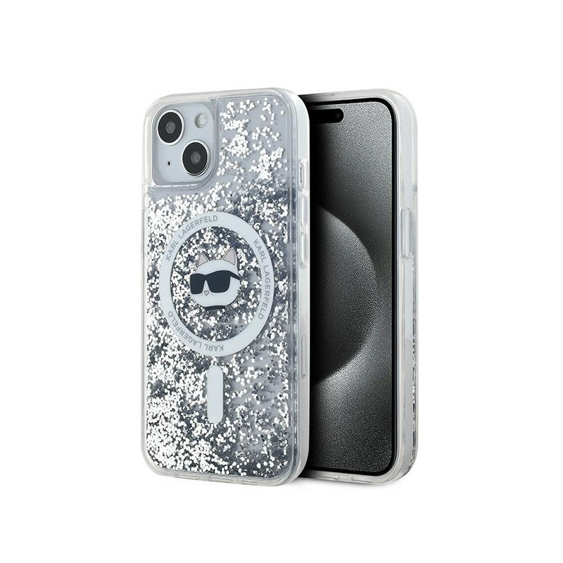 Karl Lagerfeld Liquid Glitter Choupette Head MagSafe dėklas, skirtas iPhone 15 / 14 / 13 - skaidrus