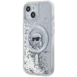 Karl Lagerfeld Liquid Glitter Karl Head MagSafe dėklas, skirtas iPhone 15 / 14 / 13 - skaidrus