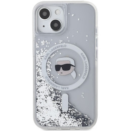 Karl Lagerfeld Liquid Glitter Karl Head MagSafe dėklas, skirtas iPhone 15 / 14 / 13 - skaidrus