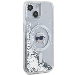 Karl Lagerfeld Liquid Glitter Karl Head MagSafe dėklas, skirtas iPhone 15 / 14 / 13 - skaidrus