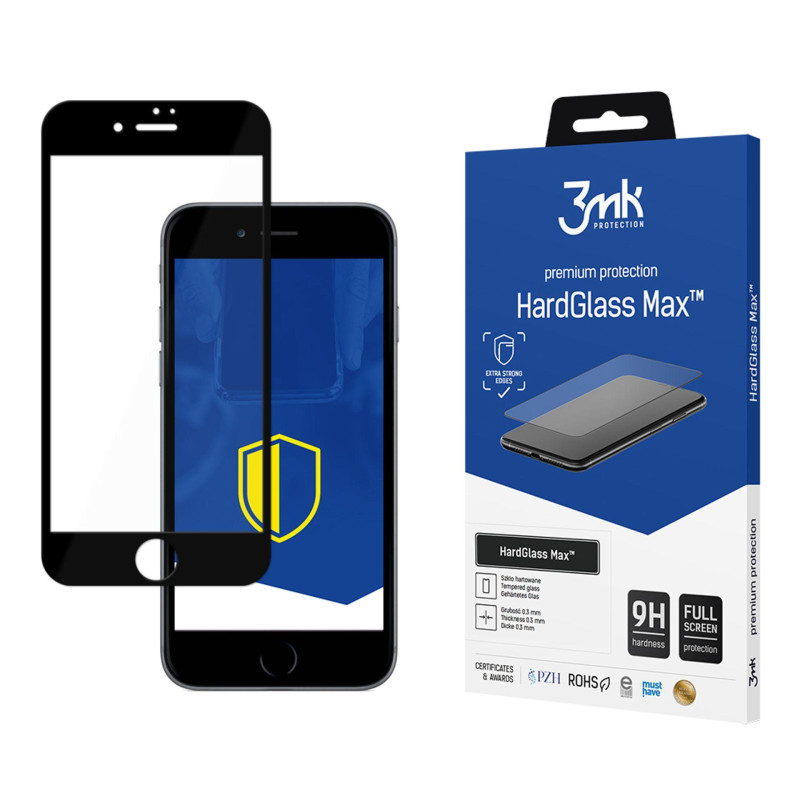 9H 3mk HardGlass Max™ stiklas, skirtas iPhone 7 su juodu rėmeliu