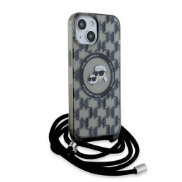 Karl Lagerfeld IML Crossbody Monogram Karl & Choupette Head MagSafe dėklas, skirtas iPhone 15/ 14/ 13 – juodas