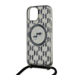 Karl Lagerfeld IML Crossbody Monogram Karl & Choupette Head MagSafe dėklas, skirtas iPhone 15/ 14/ 13 – juodas