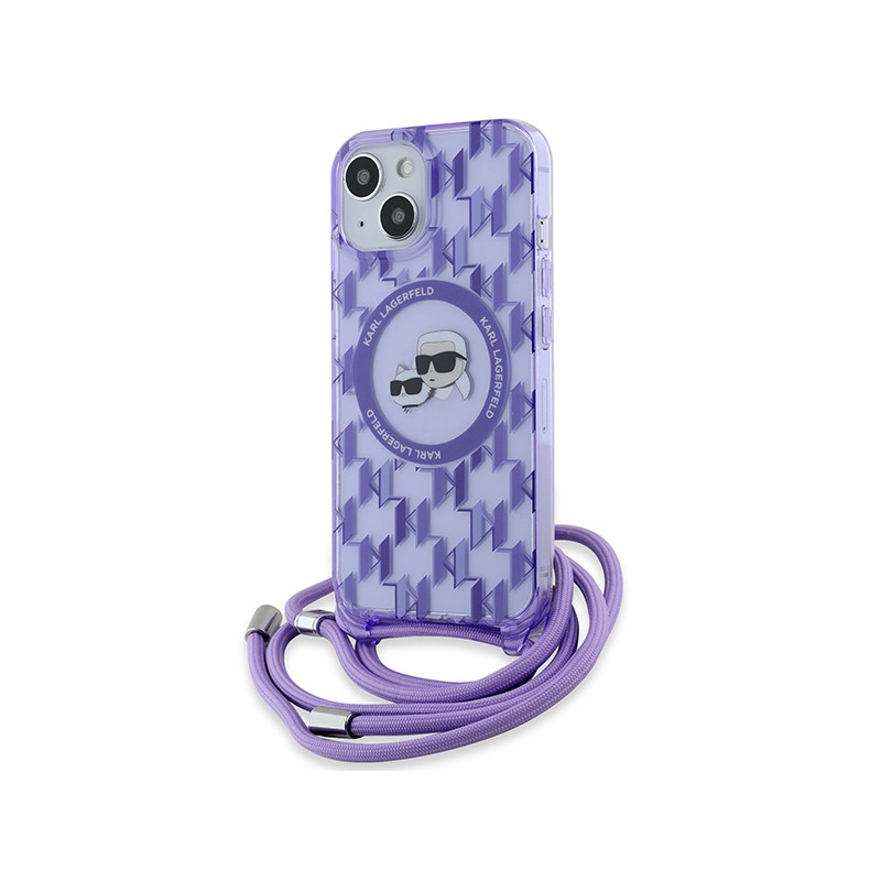 Karl Lagerfeld IML Crossbody Monogram Karl & Choupette Head MagSafe dėklas, skirtas iPhone 15 / 14 / 13 - violetinė